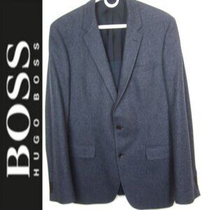 Hugo Boss Size 42L EUC Hutch3 Wool Blend Navy Blue Gray Sport Coat 2 Vent Button